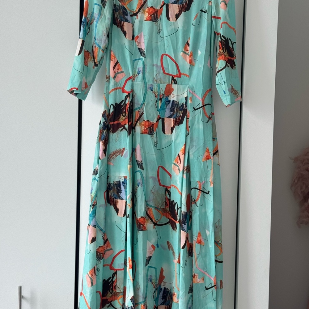 Moda Teal Abstract Long Sleeve Dress